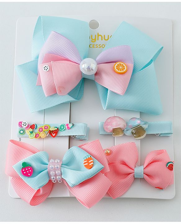 Babyhug Free Size Hair Clips Bow Design Pack of 5 - Multicolor