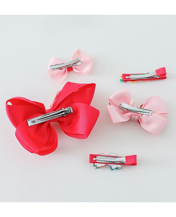 Babyhug Free Size Hair Clips Bow Design Pack of 5 - Multicolor