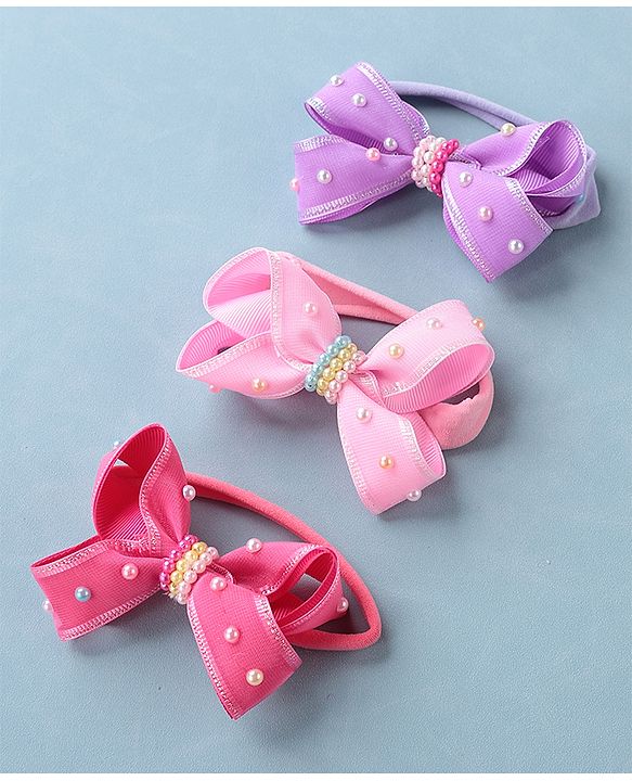 Babyhug Free Size Headbands with Bow Applique Pack of 3 - Pink & Purple