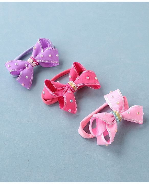 Babyhug Free Size Headbands with Bow Applique Pack of 3 - Pink & Purple