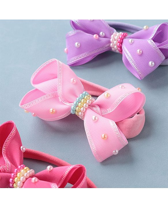 Babyhug Free Size Headbands with Bow Applique Pack of 3 - Pink & Purple