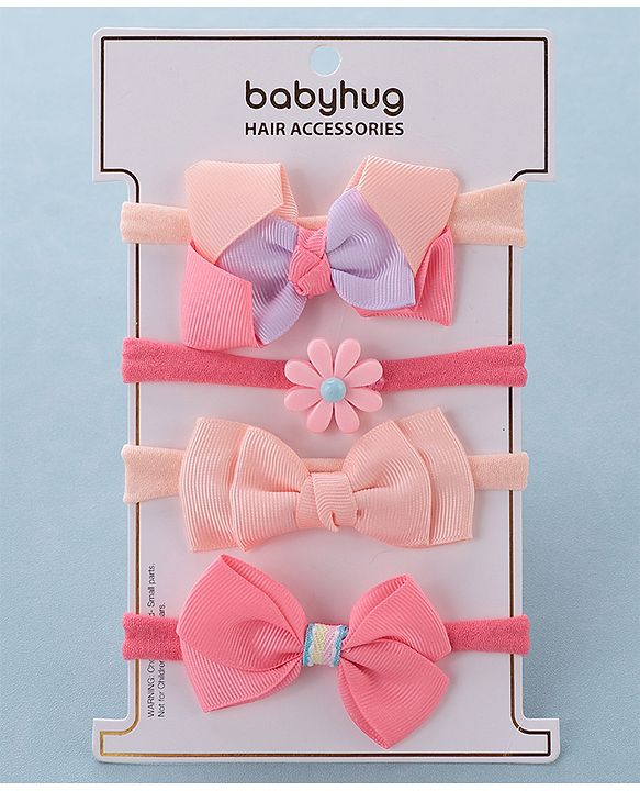 Babyhug Free Size Headbands with Bow Pack of 4 - Multicolor