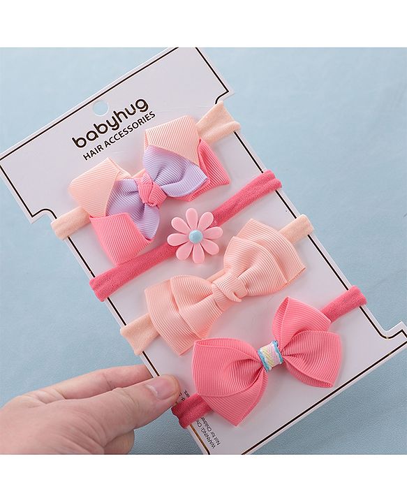 Babyhug Free Size Headbands with Bow Pack of 4 - Multicolor