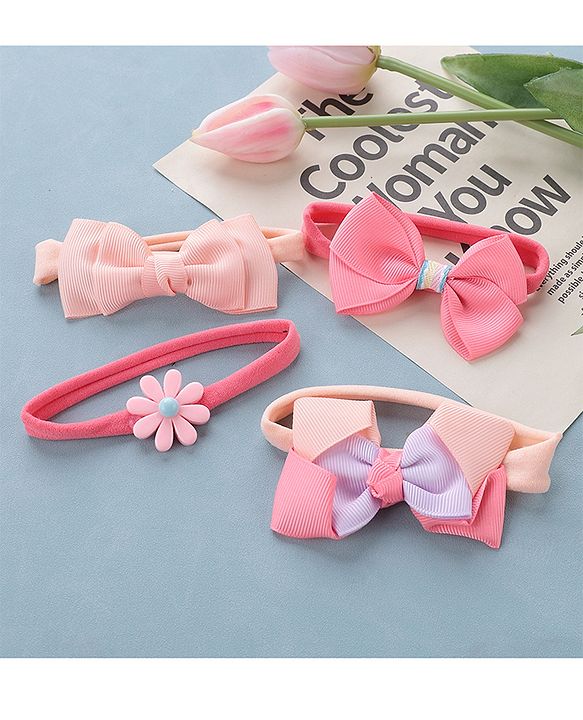 Babyhug Free Size Headbands with Bow Pack of 4 - Multicolor