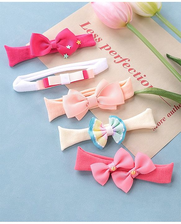 Babyhug Free Size Headbands With Attached Bow Pack of 5 - Multicolor