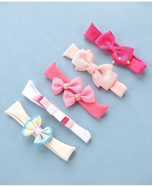 Babyhug Free Size Headbands With Attached Bow Pack of 5 - Multicolor