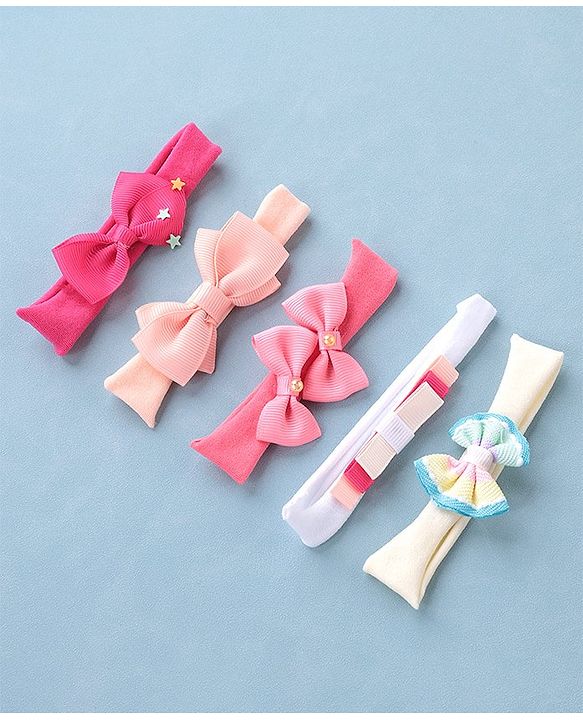 Babyhug Free Size Headbands With Attached Bow Pack of 5 - Multicolor