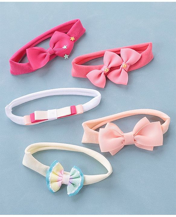 Babyhug Free Size Headbands With Attached Bow Pack of 5 - Multicolor