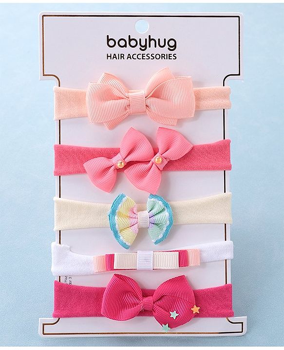Babyhug Free Size Headbands With Attached Bow Pack of 5 - Multicolor