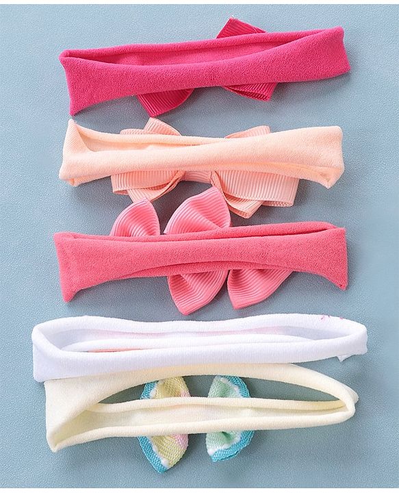 Babyhug Free Size Headbands With Attached Bow Pack of 5 - Multicolor
