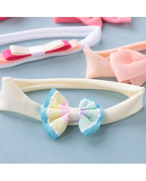 Babyhug Free Size Headbands With Attached Bow Pack of 5 - Multicolor