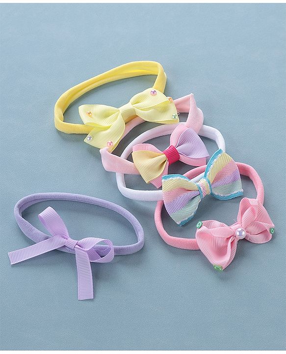 Babyhug Free Size Headbands with Bow Pack of 5 - Multicolor