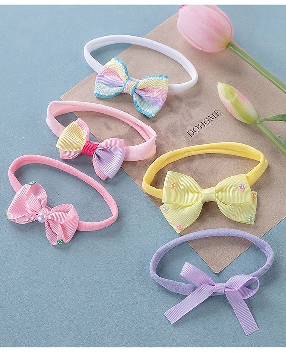 Babyhug Free Size Headbands with Bow Pack of 5 - Multicolor