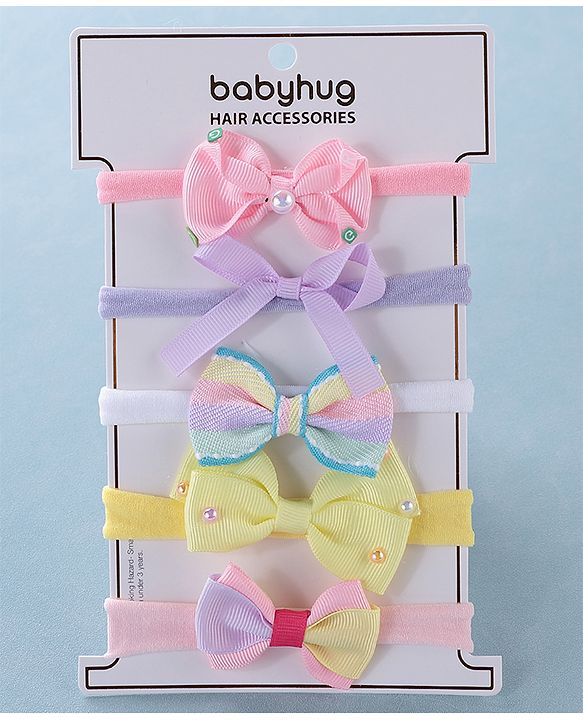 Babyhug Free Size Headbands with Bow Pack of 5 - Multicolor