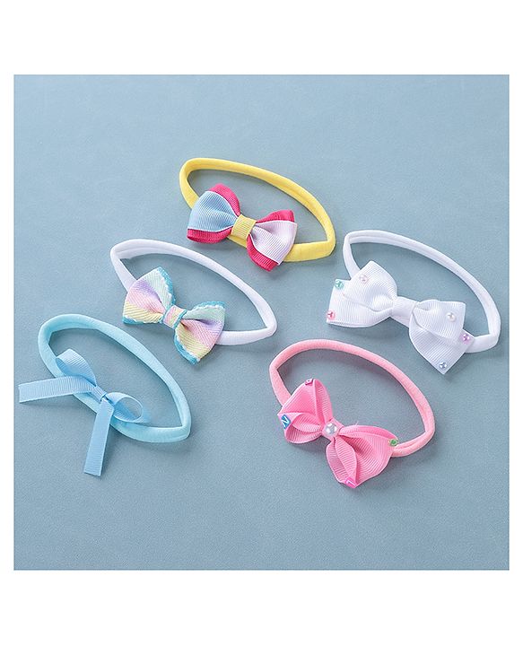 Babyhug Free Size Headbands with Bow Pack of 5 - Multicolor