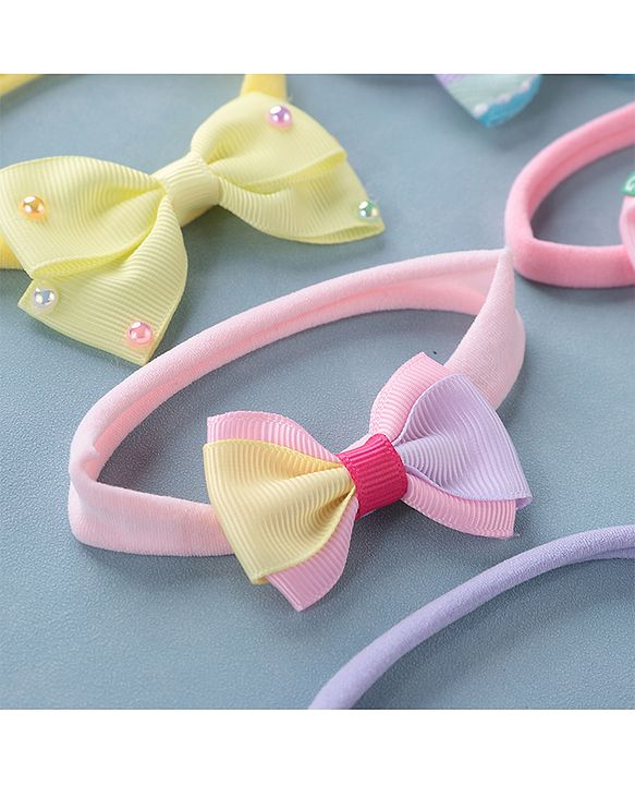 Babyhug Free Size Headbands with Bow Pack of 5 - Multicolor