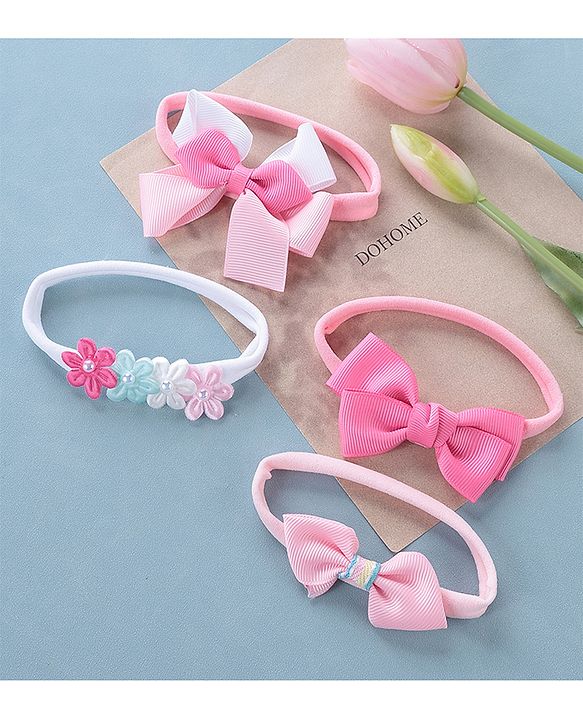Babyhug Free Size Headbands With Bow Detailing Pack of 4- Multicolor