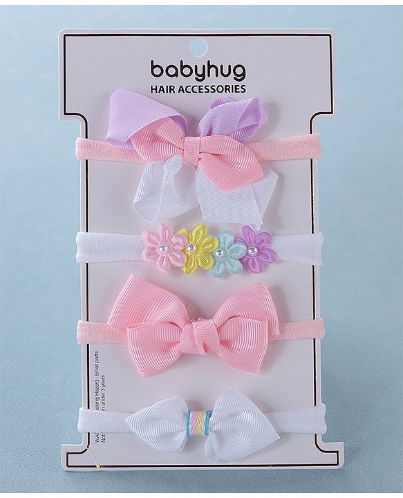 Babyhug Free Size Headbands With Bow Detailing Pack of 4- Multicolor