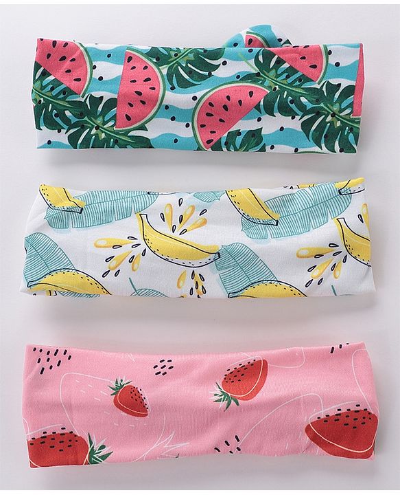 Babyhug Free Size Headbands With Bow Detailing Strawberry & Banana Print Pack of 3- Multicolor