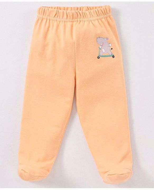 Babyhug Cotton Knit Bootie Leggings Hippo On Skates Print Pack of 3 - Aqua Purple & Orange