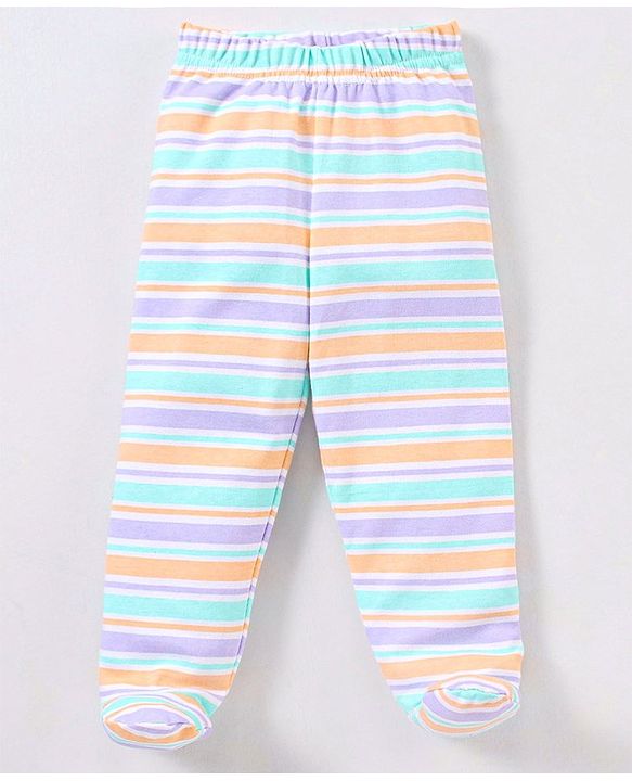 Babyhug Cotton Knit Bootie Leggings Hippo On Skates Print Pack of 3 - Aqua Purple & Orange