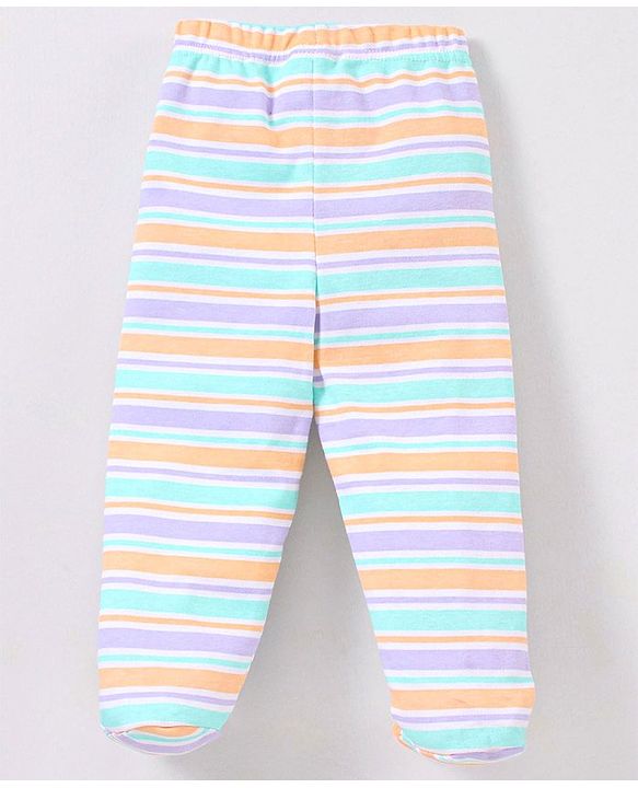 Babyhug Cotton Knit Bootie Leggings Hippo On Skates Print Pack of 3 - Aqua Purple & Orange