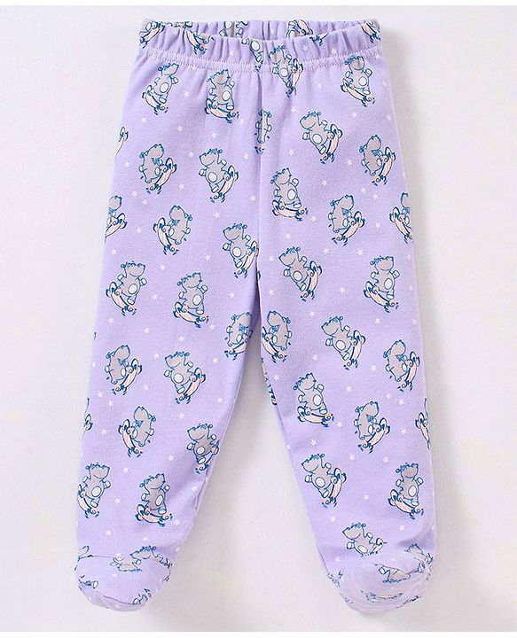 Babyhug Cotton Knit Bootie Leggings Hippo On Skates Print Pack of 3 - Aqua Purple & Orange