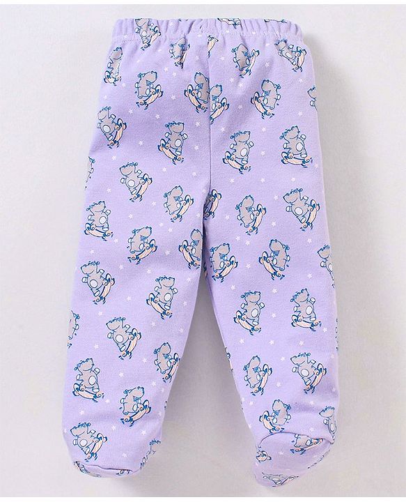 Babyhug Cotton Knit Bootie Leggings Hippo On Skates Print Pack of 3 - Aqua Purple & Orange