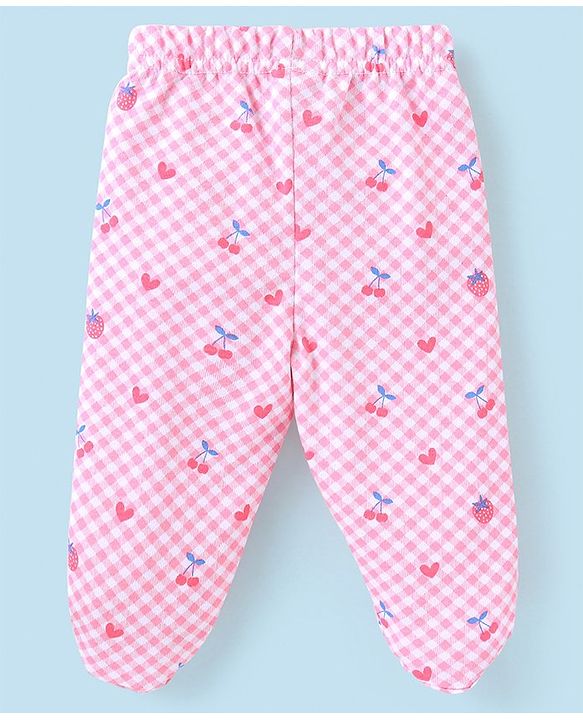 Babyhug Cotton Full Length Bootie Pants Floral Print Pack Of 3- Blue & Pink