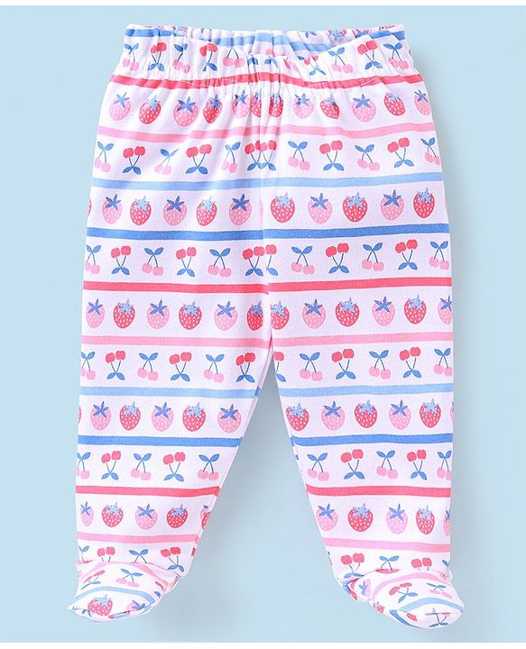 Babyhug Cotton Full Length Bootie Pants Floral Print Pack Of 3- Blue & Pink