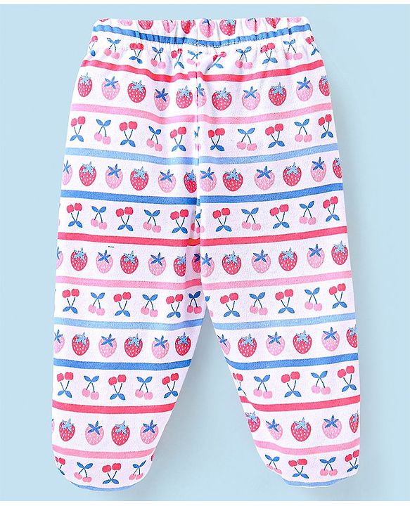Babyhug Cotton Full Length Bootie Pants Floral Print Pack Of 3- Blue & Pink