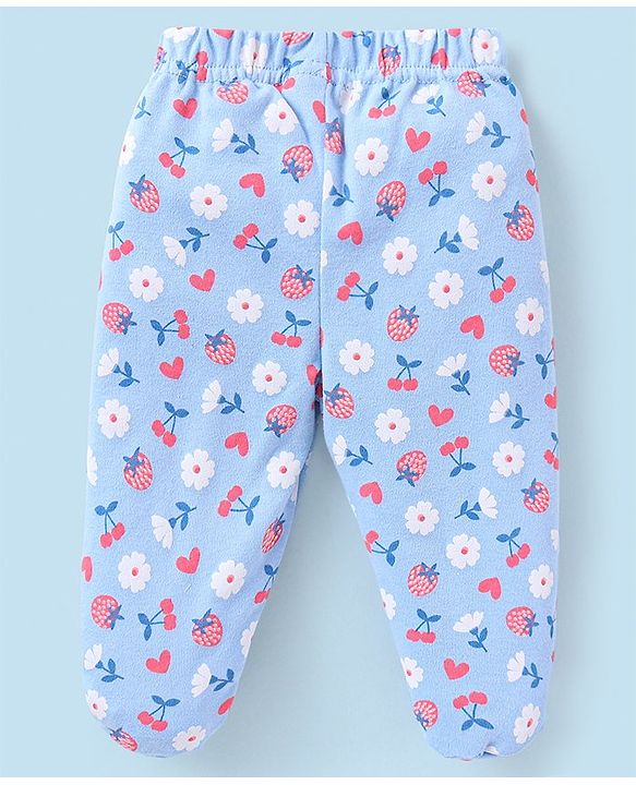 Babyhug Cotton Full Length Bootie Pants Floral Print Pack Of 3- Blue & Pink