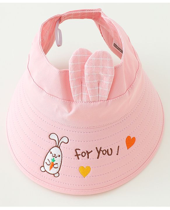 Babyhug Free Size Bucket Hat Text Embroidered & Ear Applique - Pink