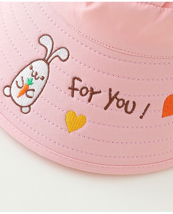 Babyhug Free Size Bucket Hat Text Embroidered & Ear Applique - Pink