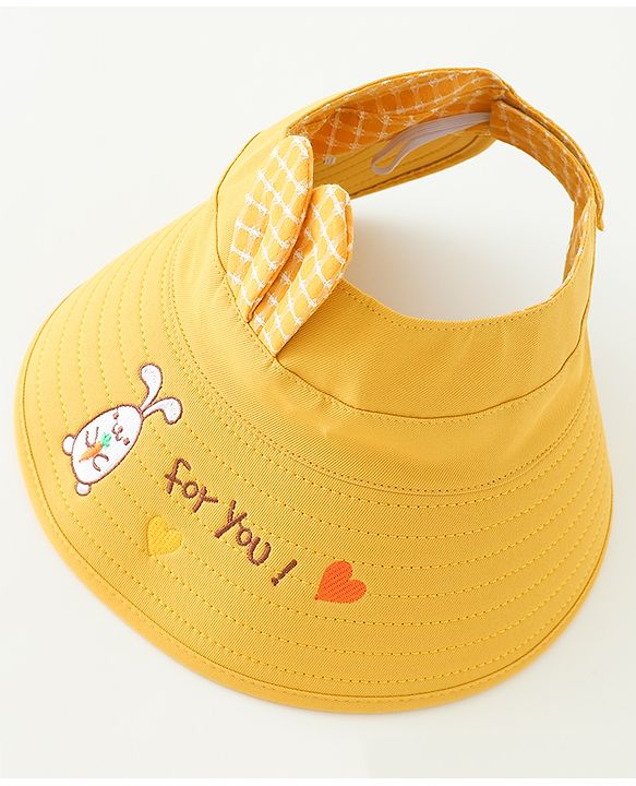 Babyhug Free Size Bucket Hat Text Embroidered & Ear Applique - Yellow