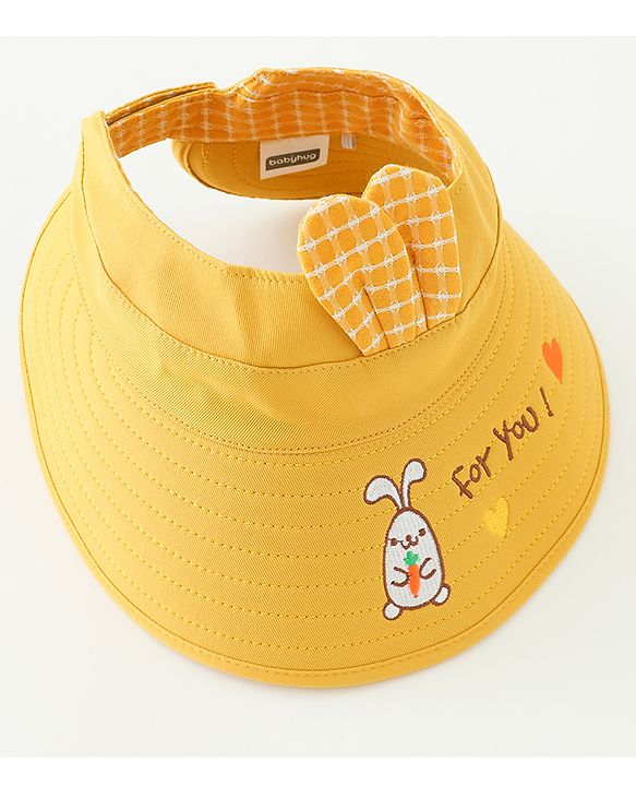 Babyhug Free Size Bucket Hat Text Embroidered & Ear Applique - Yellow