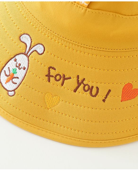 Babyhug Free Size Bucket Hat Text Embroidered & Ear Applique - Yellow