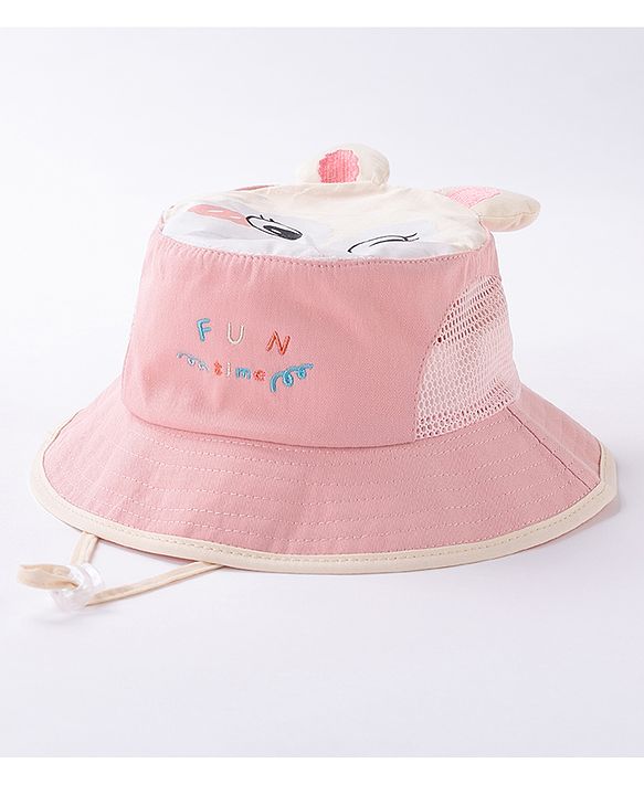 Babyhug Free Size Bucket Hat Bunny Print & Ear Applique - Pink