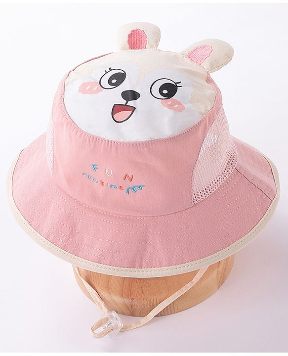 Babyhug Free Size Bucket Hat Bunny Print & Ear Applique - Pink