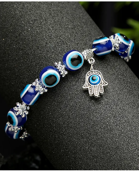 Gold bead enamel evil eye bracelet blue