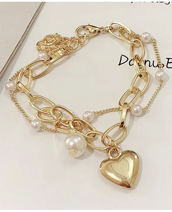 Heart Link Bracelet 10K Two-Tone Gold 7