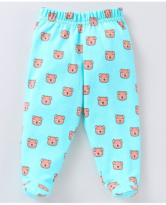 Babyhug Cotton Knit Footed Length Bootie Leggings Striped & Teddy Print Pack of 3 - Multicolour