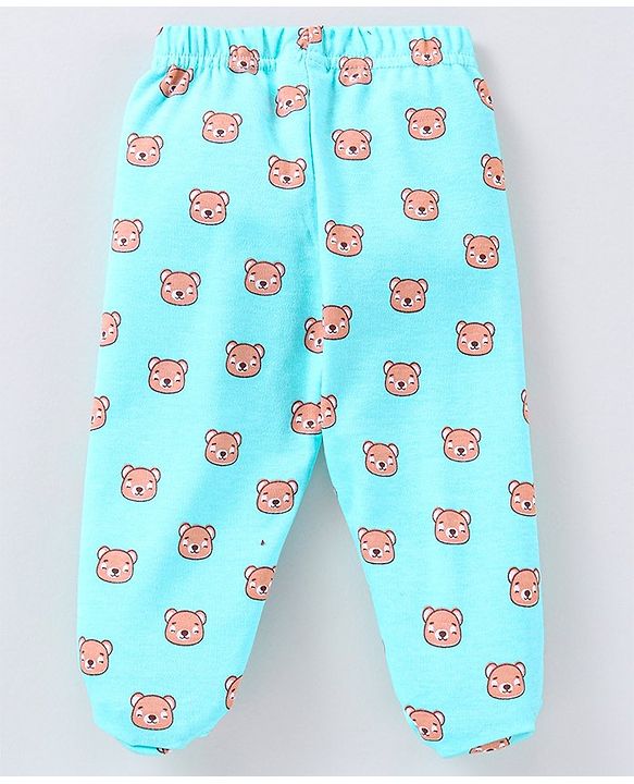 Babyhug Cotton Knit Footed Length Bootie Leggings Striped & Teddy Print Pack of 3 - Multicolour