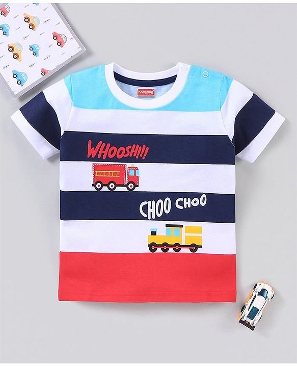 Babyhug Cotton Knit Half Sleeves T-Shirt Truck Print - Blue