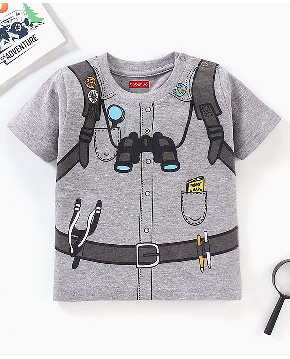 Babyhug Cotton Half Sleeves T-shirt Binoculars Print - Grey