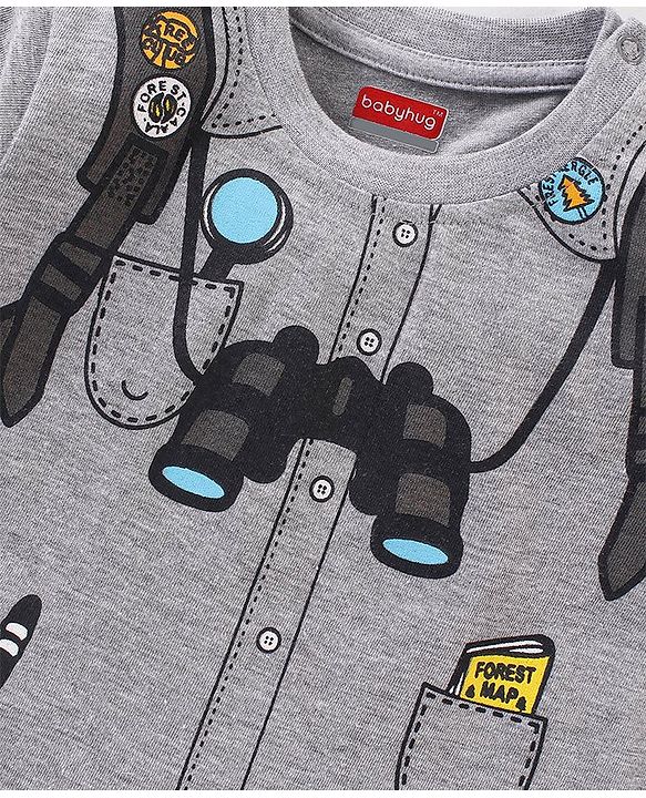 Babyhug Cotton Half Sleeves T-shirt Binoculars Print - Grey