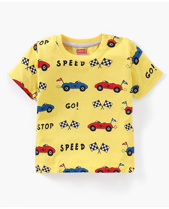 Babyhug Cotton Half Sleeves T-Shirt Car Print Pack of 3 - Yellow Blue