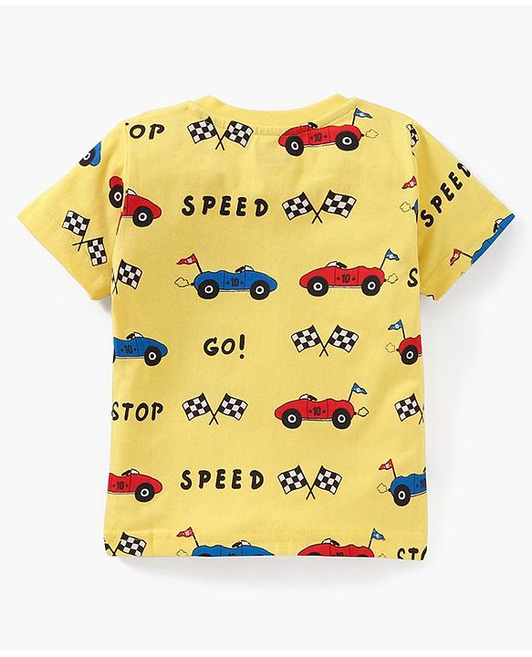 Babyhug Cotton Half Sleeves T-Shirt Car Print Pack of 3 - Yellow Blue