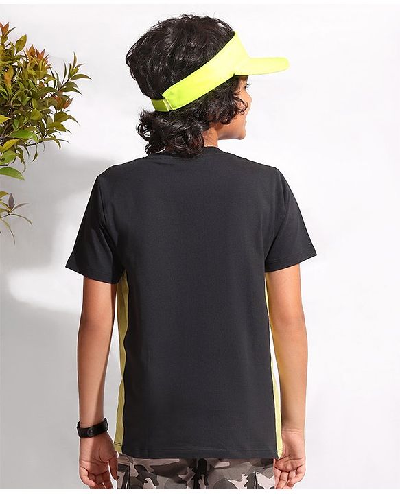 Pine Kids 100% Cotton Biowahshed Half Sleeves T- Shirt Tire Print - Black