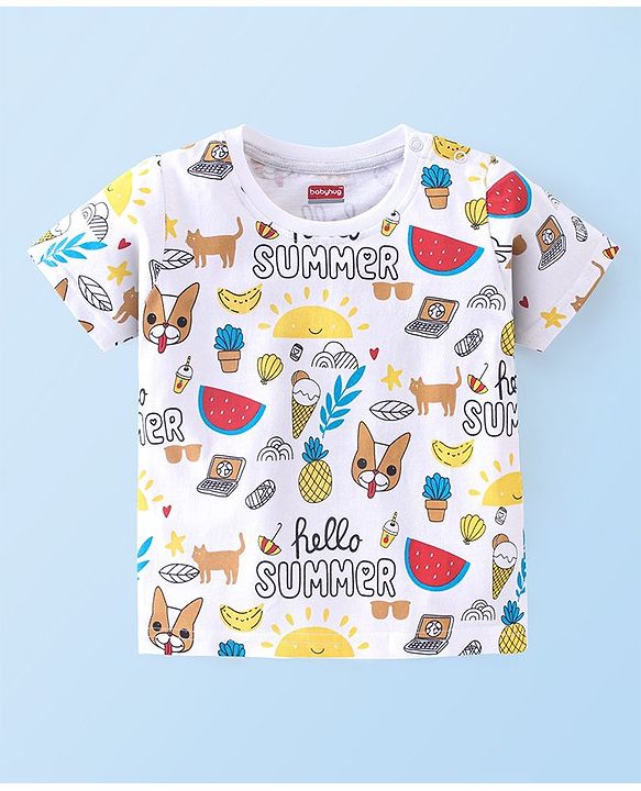 Babyhug Half Sleeves T-Shirt Summer Theme Print - White